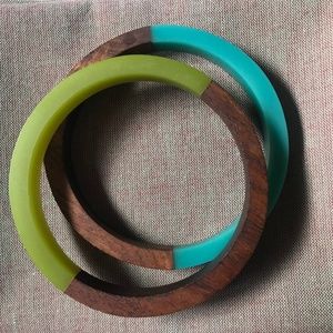 Bakelite and Teak Pair of Bangle Bracelets